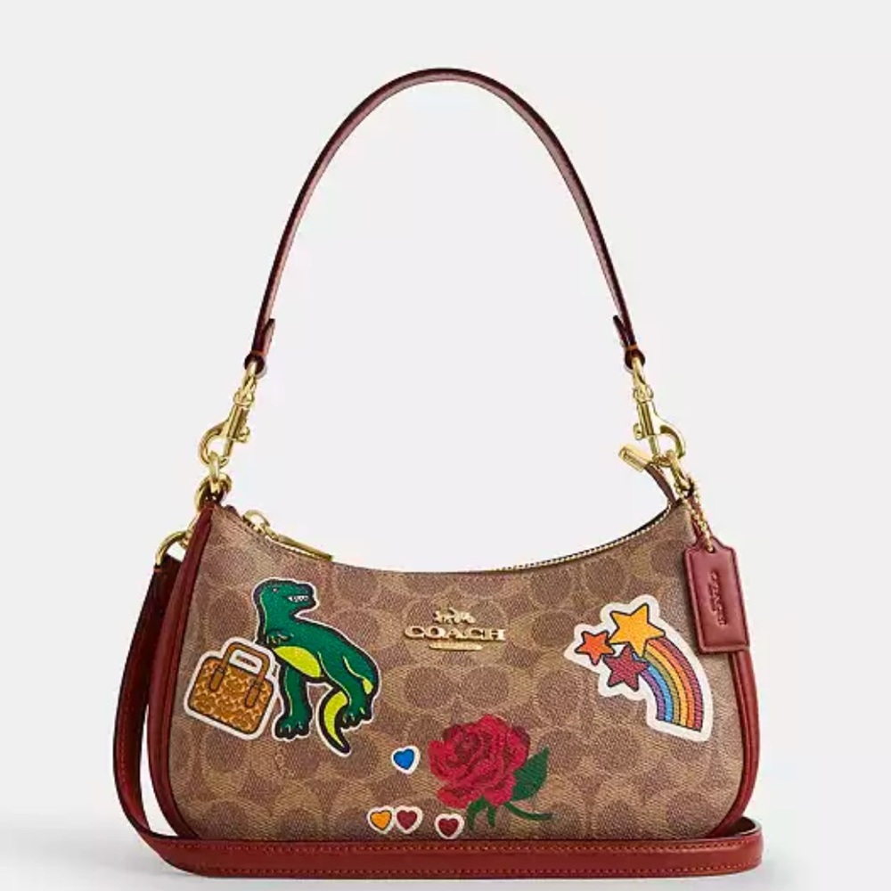 πNWT COACH TERI SHOULDER BAG IN SIGNATURE CANVAS WITH STICKER PRINT - Picture 1 of 17